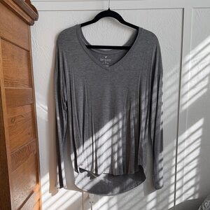Gray V-Neck Top Soft and Sexy Aerie